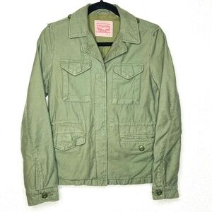 LEVI'S Women's Army Green Button Up Waist Tie Utility Jacket Size XS
